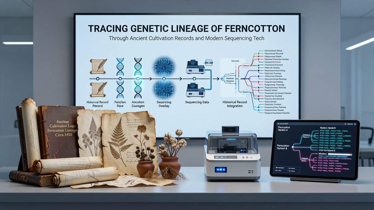 Close-up of ferncotton plant samples being prepared for genetic sequencing analysis